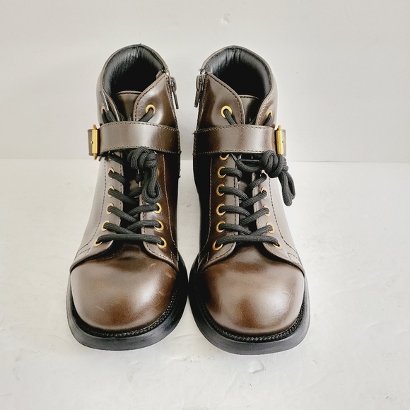 NEW Jeffrey Campbell Announce Brown Zip Lace Up Ankle Bootie Size 6.5 - Picture 3 of 9